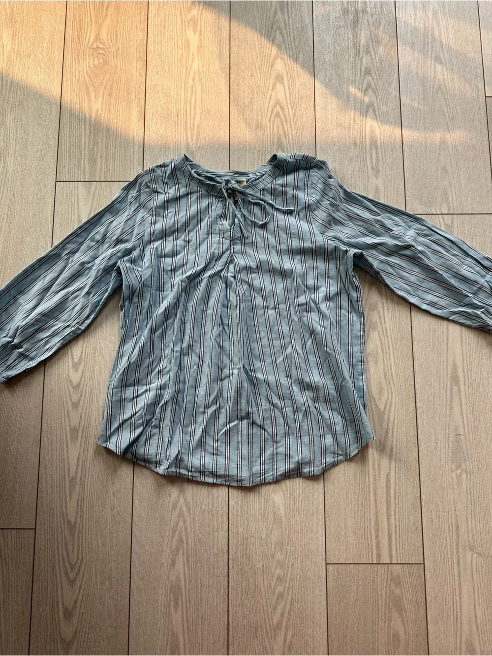 St. John's Bay Blue Striped Tie-Neck Tunic - Picture 2 of 6